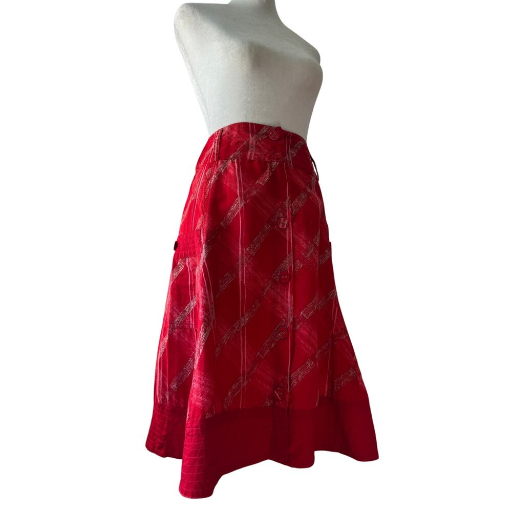 Vintage ‘00s Sherry Taylor Red Criss Cross Print A-Line Knee Length Skirt